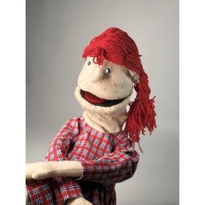 Vintage Puppet Red  Haired Girl Hand Puppet Plaid Dress